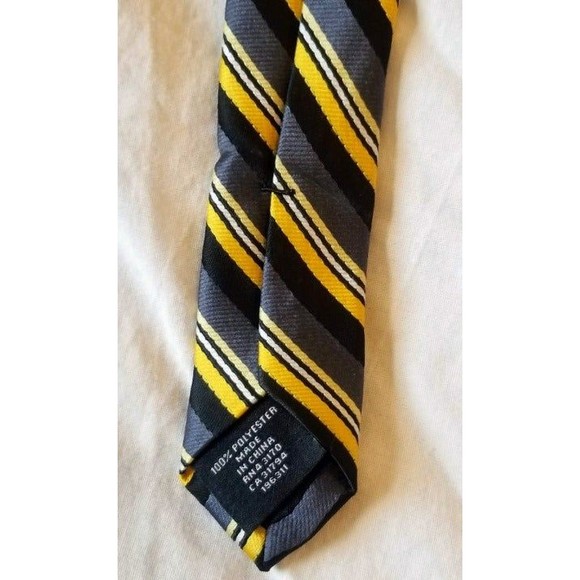 JF J. Ferrar Striped Black Yellow Grey Polyester Tie - Picture 8 of 8